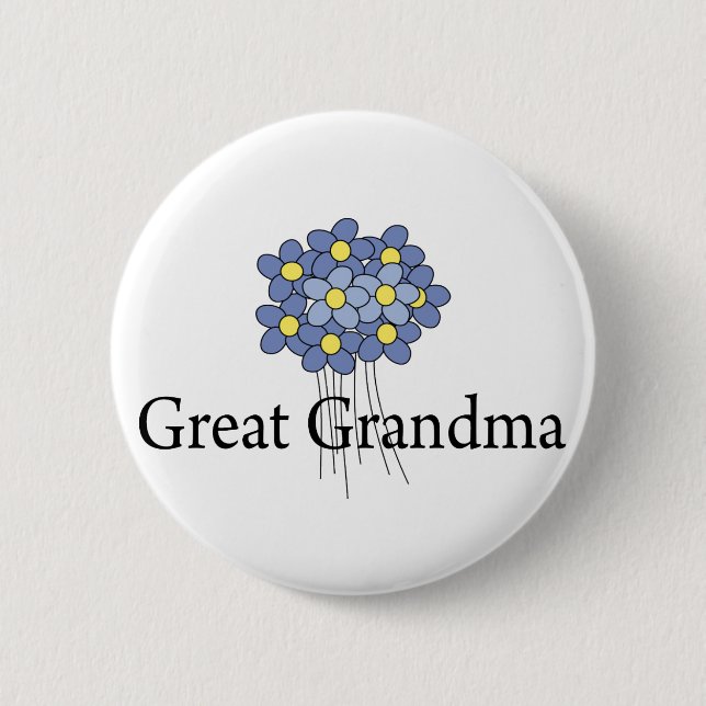 Pretty Blue Flower Great Grandma T-shirt Button (Front)