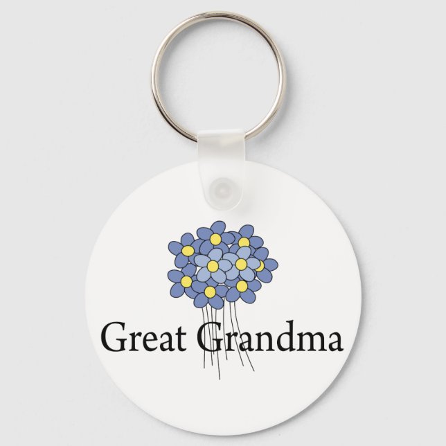Pretty Blue Flower Great Grandma T-shirt Keychain (Front)