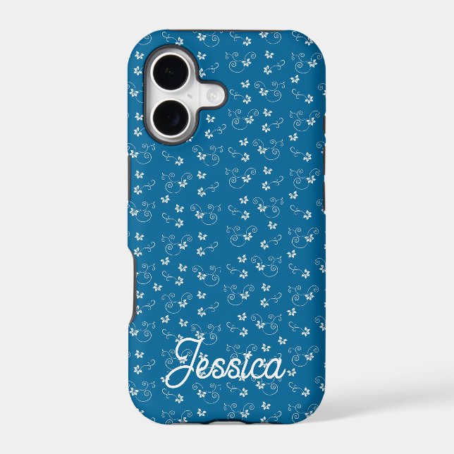 Pretty Blue Flower Pattern Personalised Case-Mate iPhone Case (Back)