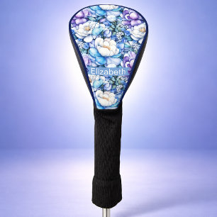 Pretty Blue Flower Patterned and Personalized Golf Head Cover