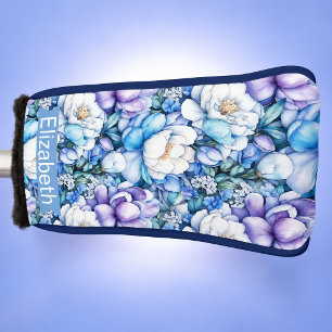 Pretty Blue Flower Patterned and Personalized Golf Head Cover