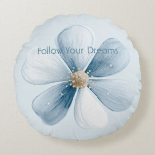 Pretty Blue Flower Round Pillow