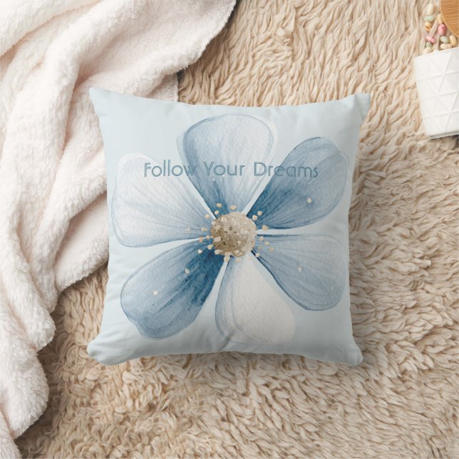 Pretty Blue Flower Throw Pillow (Blanket)