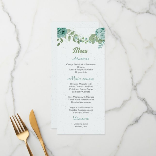 pretty blue flowers green leaves botanical menu (Front/Back In Situ)