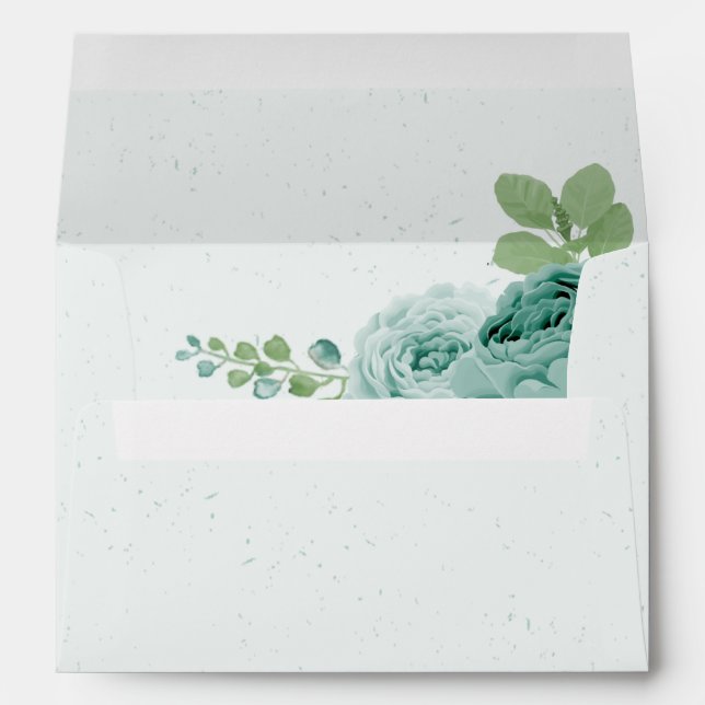 pretty blue flowers green leaves botanical wedding envelope (Back (Bottom))