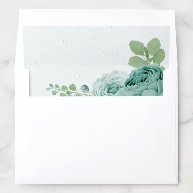 pretty blue flowers green leaves botanical wedding envelope liner (In Envelope)