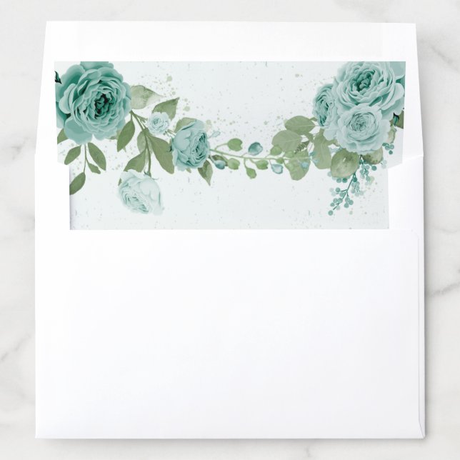 pretty blue flowers green leaves botanical wedding envelope liner (In Envelope)