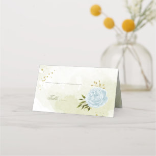 pretty blue flowers green leaves place card
