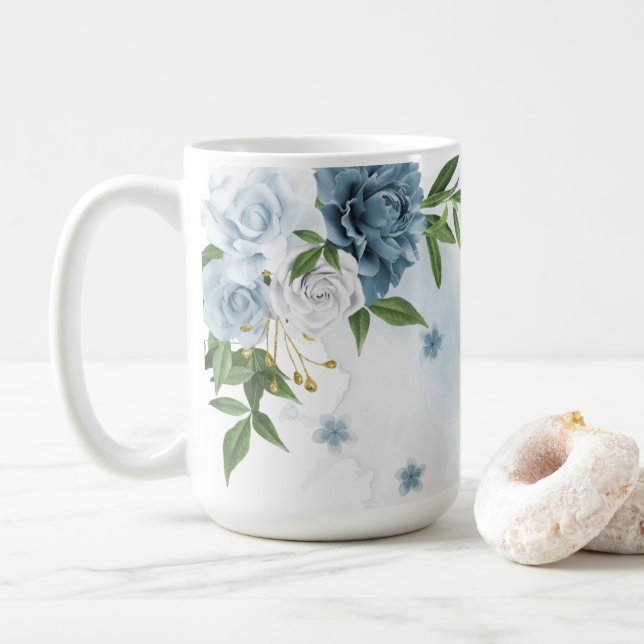 pretty blue flowers greenery  coffee mug (With Donut)
