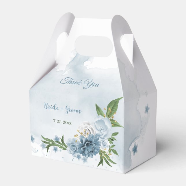 pretty blue flowers greenery  favor boxes (Front Side)