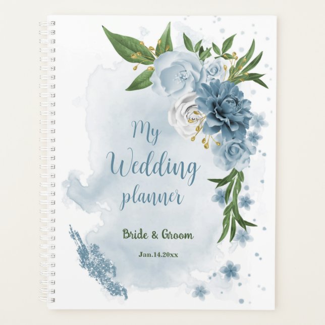 pretty blue flowers greenery wedding planner (Front)