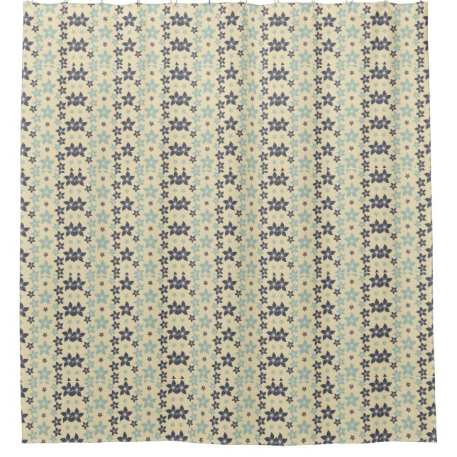 Pretty Blue Flowers on Cream Floral Shower Curtain (Front)