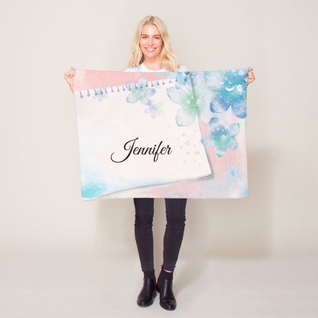 Pretty Blue Flowers on Pink Background Fleece Blanket (In Situ)