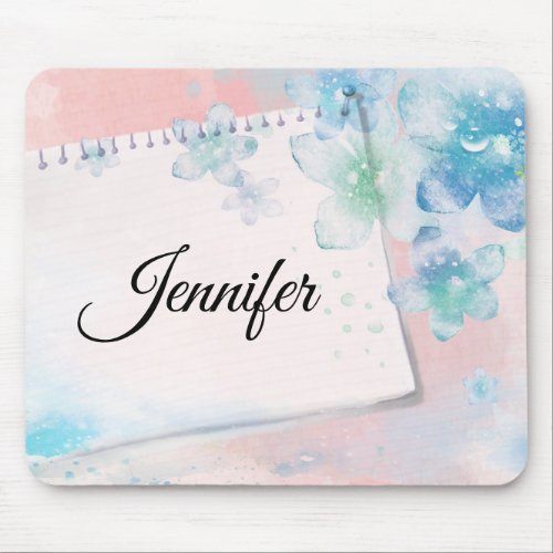 Pretty Blue Flowers on Pink Background Mouse Pad