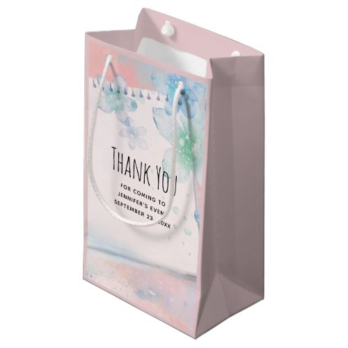 Pretty Blue Flowers on Pink Background Thank You Small Gift Bag