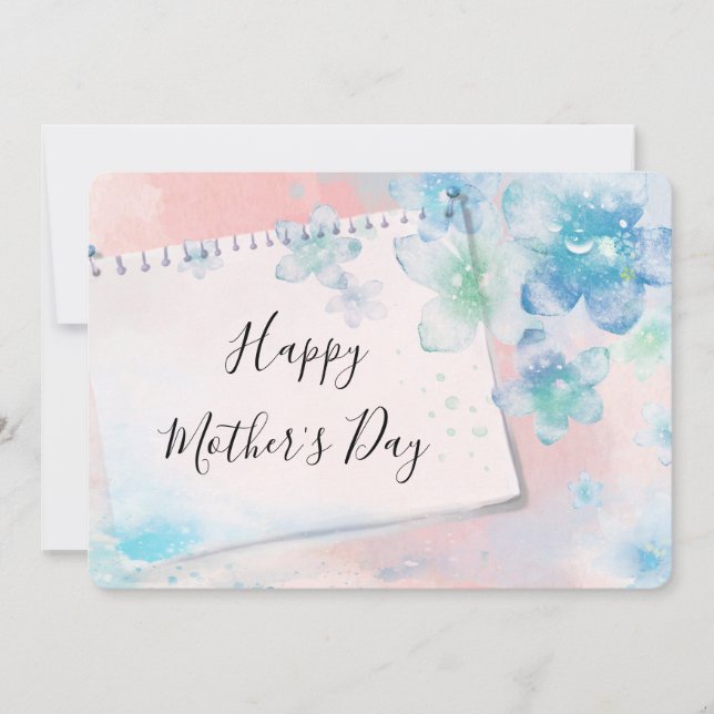 Pretty Blue Flowers on Pink Mother's Day Holiday Card (Front)