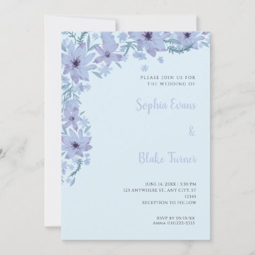Pretty Blue Flowers Romantic Light Blue Wedding Invitation