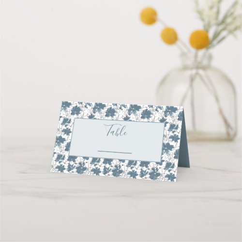 Pretty blue flowers wedding reception table number place card