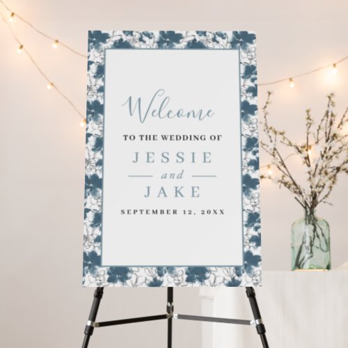 Pretty blue flowers Wedding Welcome sign