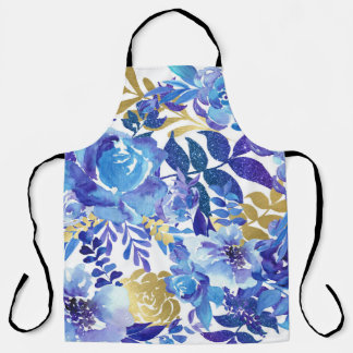 Pretty Blue Foral Full Apron