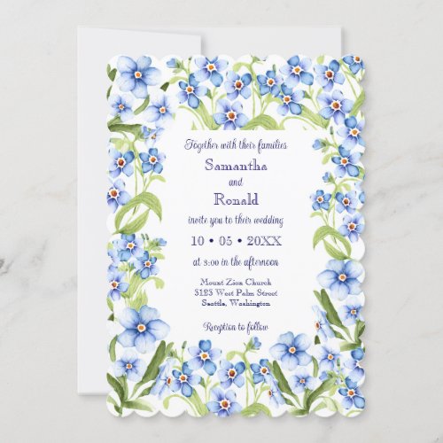 Pretty Blue Forget Me Not Watercolor Wedding  Invitation