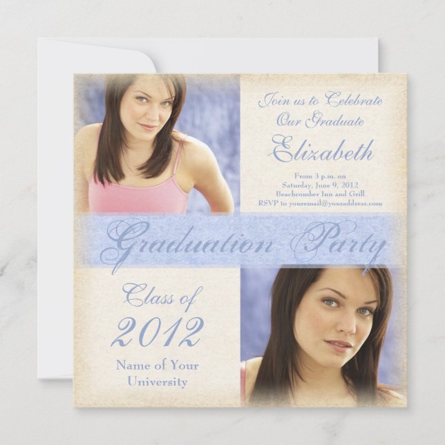 Pretty Blue Girl's Graduation Party Invitations (Front)