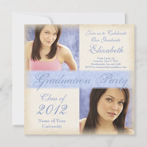 Pretty Blue Girls Graduation Party Invitations