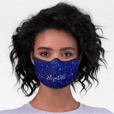 Pretty Blue Glitter Glam Name Personalized Premium Face Mask