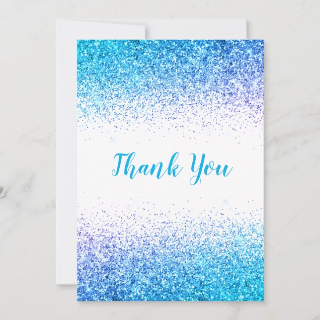 Pretty Blue Glitter Simple Modern Thank You Card (Front)