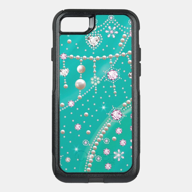 Pretty Blue Glitter Sparkle Flower Diamond Otterbox iPhone Case (Back)