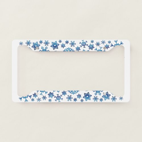 Pretty Blue Glitter Winter Snowflakes Christmas License Plate Frame