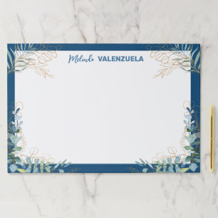 Pretty Blue Gold Botanical Greenery Paper Pad