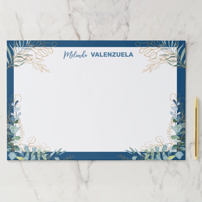 Pretty Blue Gold Botanical Greenery  Paper Pad (Insitu)