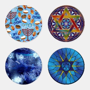 Pretty Blue & Gold Hanukkah Gift Coaster Set of 4