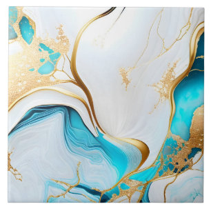 Pretty Blue Gold White Marble Design Ceramic Tile