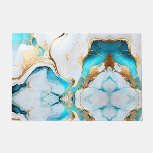 Pretty Blue Gold White Marble Design Doormat
