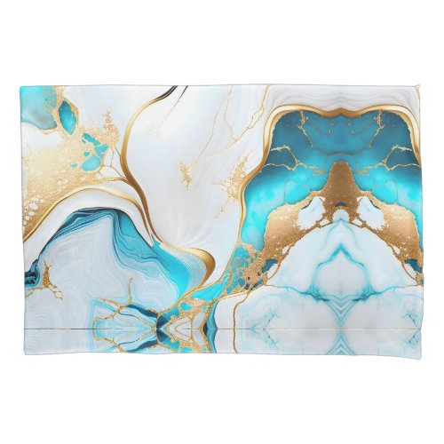 Pretty Blue Gold White Marble Design Pillow Case