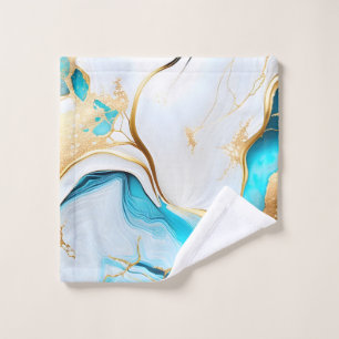 Pretty Blue Gold White Marble Design Wash Cloth