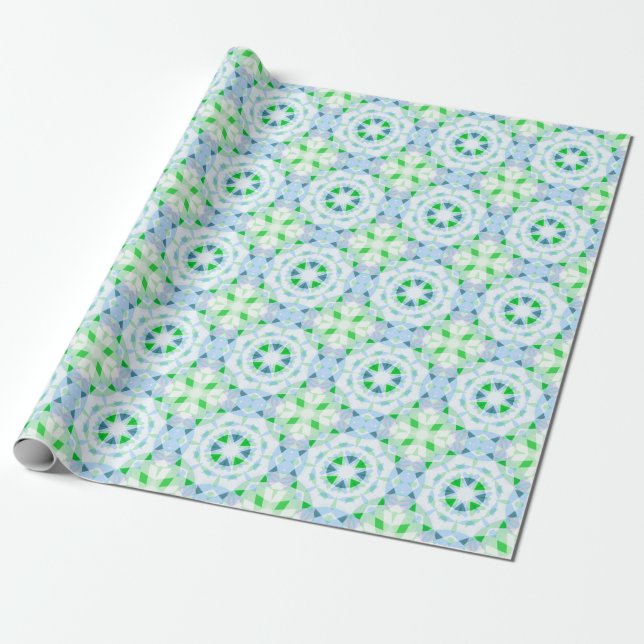 Pretty Blue Green Baby Kids Birthday Magic Star Wrapping Paper (Unrolled)