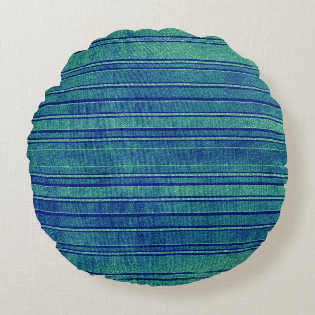 Pretty Blue Green Distressed Watercolor Pattern Round Pillow (Front)