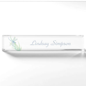 Pretty Blue Green Dragonfly Custom Name Art Nameplate