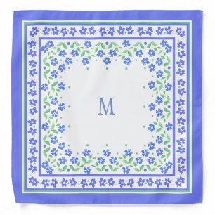 Pretty Blue Green Periwinkles Floral Square Border Bandana