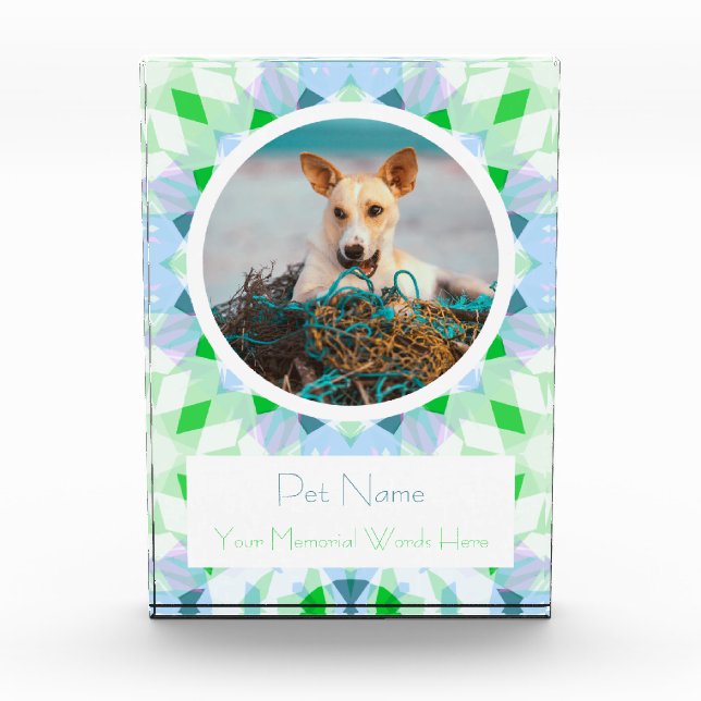 Pretty Blue Green Pet Cat Dog Memorial Keepsake Photo Block (Front)