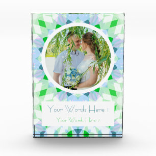 Pretty Blue Green Star Wedding Marriage Photo Gift Block