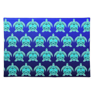 Pretty Blue green turquoise teal turtles pattern  Cloth Placemat