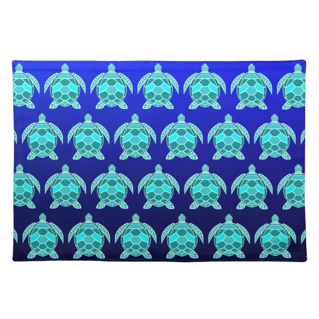 Pretty Blue green turquoise teal turtles pattern  Cloth Placemat (Front)