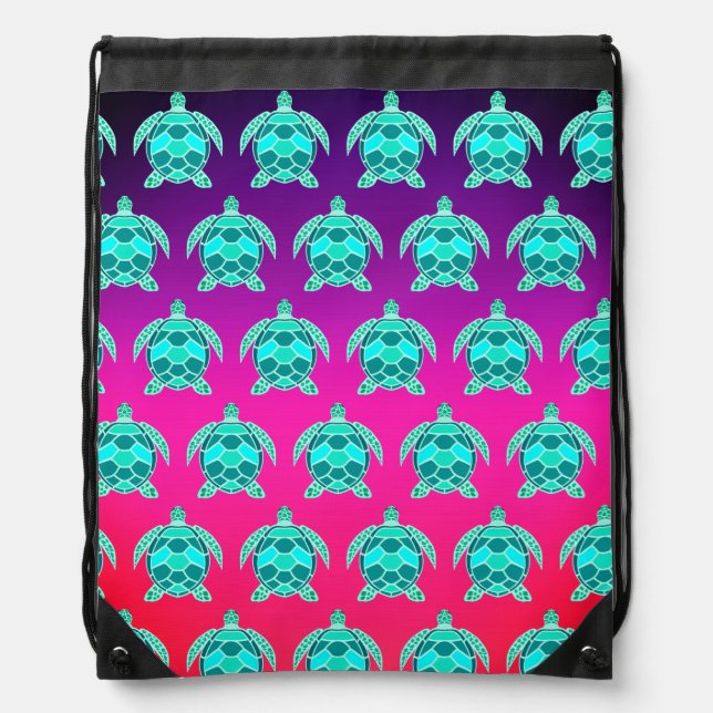 Pretty Blue green turquoise teal turtles pattern  Drawstring Bag (Front)