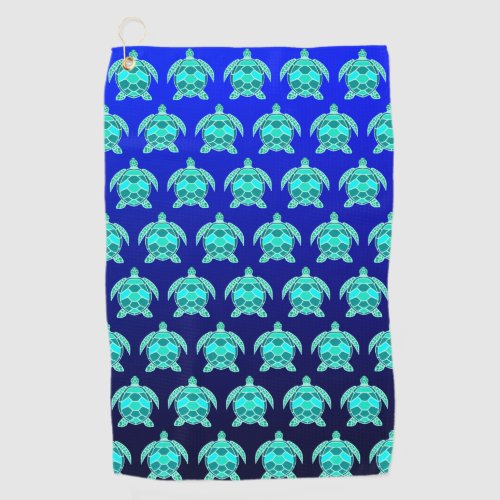 Pretty Blue green turquoise teal turtles pattern  Golf Towel