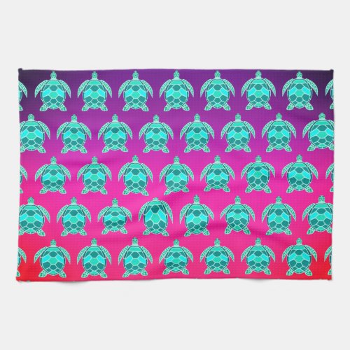 Pretty Blue green turquoise teal turtles pattern K Kitchen Towel
