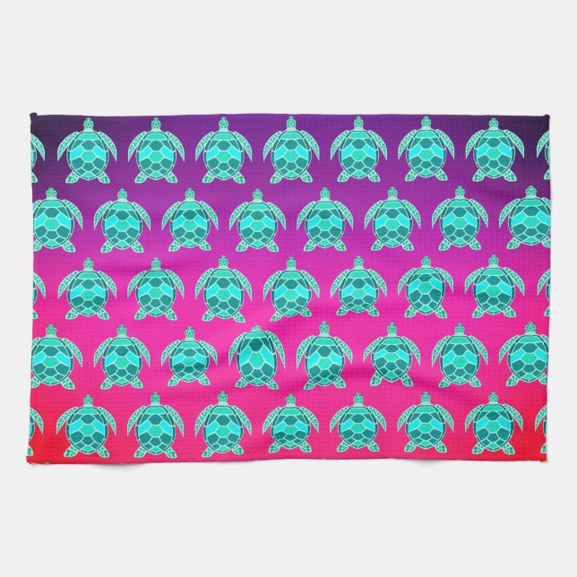 Pretty Blue green turquoise teal turtles pattern K Kitchen Towel (Horizontal)